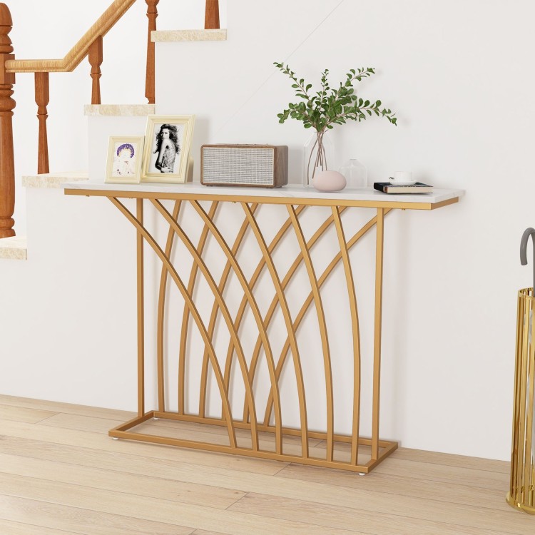 Konsola 120 cm z blatem imitującym marmur i na nogach w kolorze złota JV11191WH