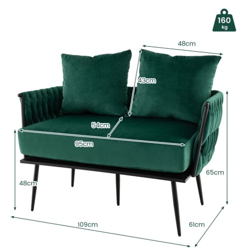 Nowoczesna sofa 2-osobowa Loveseat z poduszkami zielona