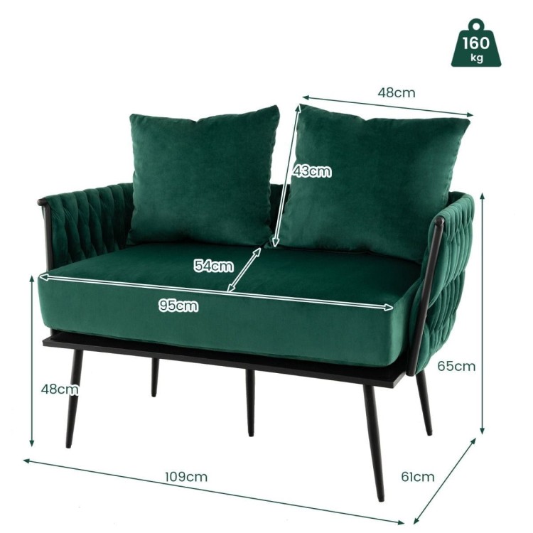 Nowoczesna sofa 2-osobowa Loveseat z poduszkami zielona