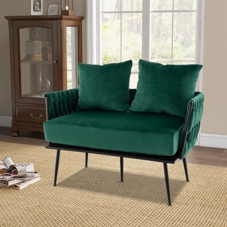 Nowoczesna sofa 2-osobowa Loveseat z poduszkami zielona