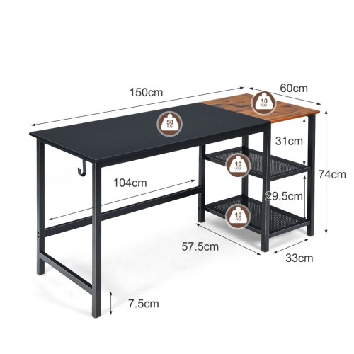 Biurko komputerowe w stylu industrialnym 150 x 60 x 74 cm
