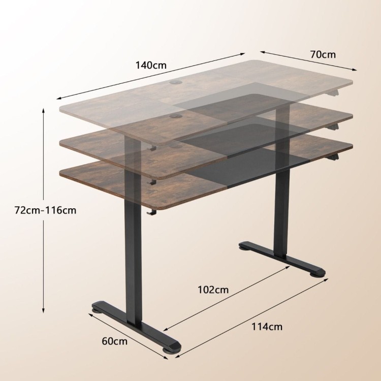 Duże biurko regulowane elektrycznie 140 x 70 x 72-116 cm