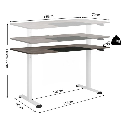 Duże biurko regulowane elektrycznie 140 x 70 x 72-116 cm