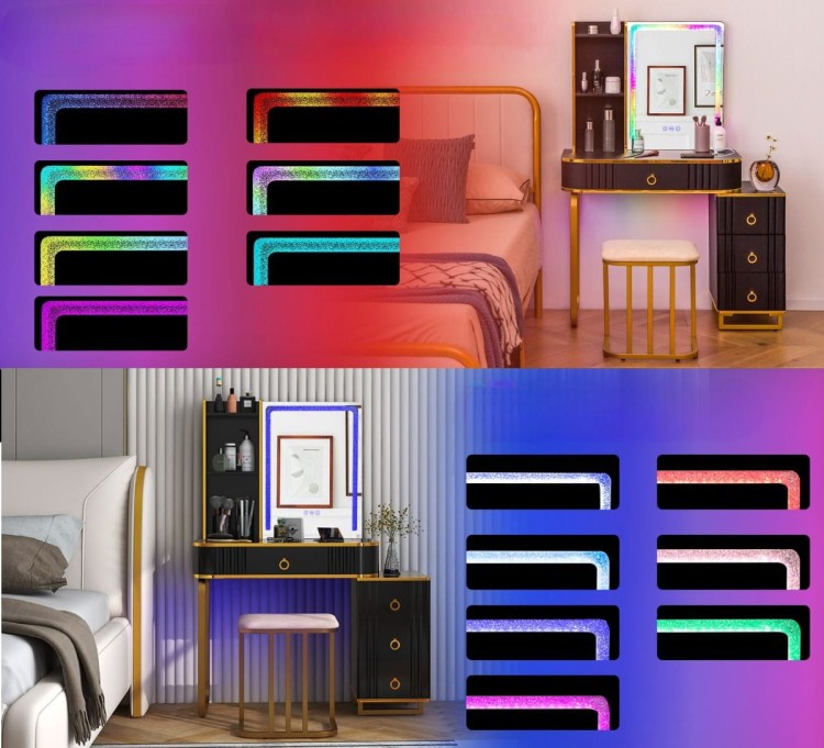 Toaletka kosmetyczna RGB ze stołkiem i szafką