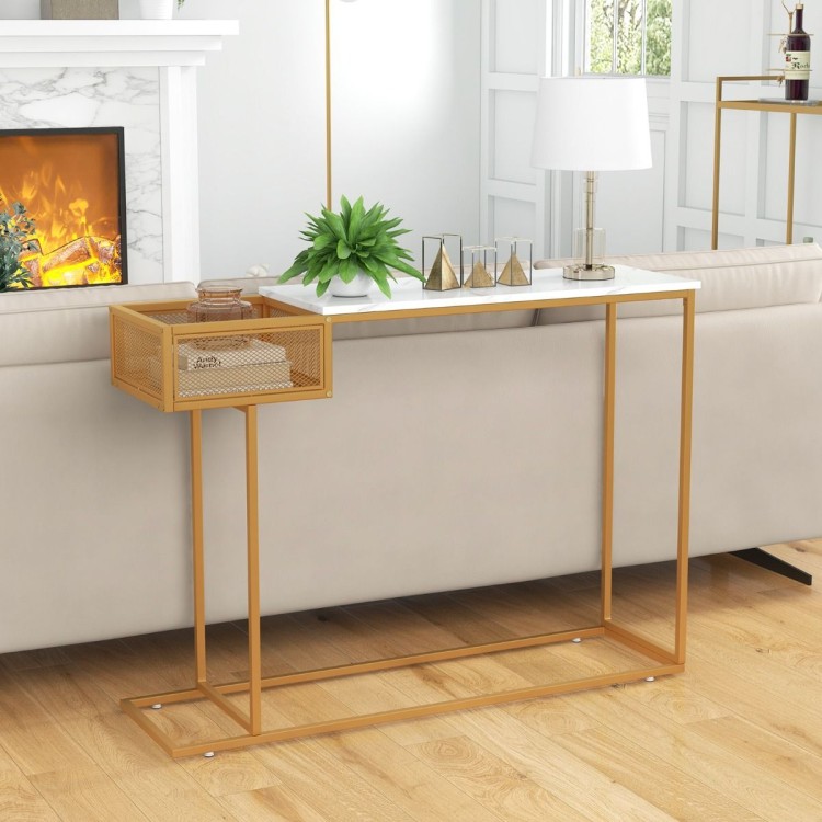 Konsola z blatem imitującym marmur 110cm złota
