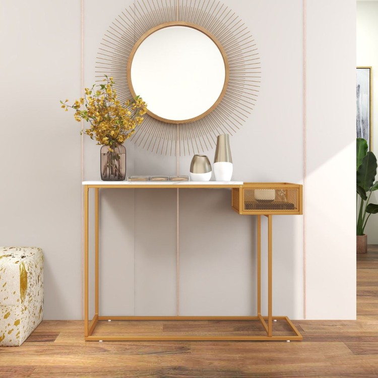 Konsola z blatem imitującym marmur 110cm złota