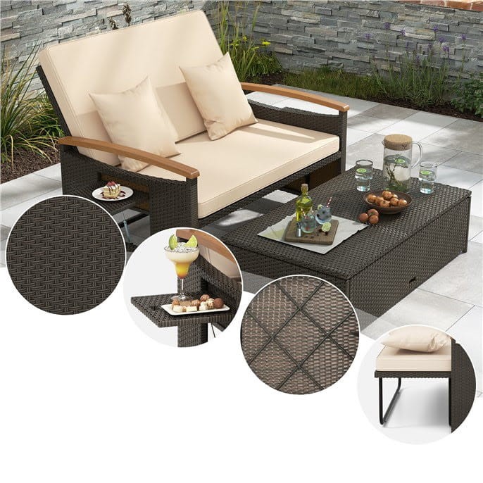 Rozkładana sofa ogrodowa rattanowa 3w1