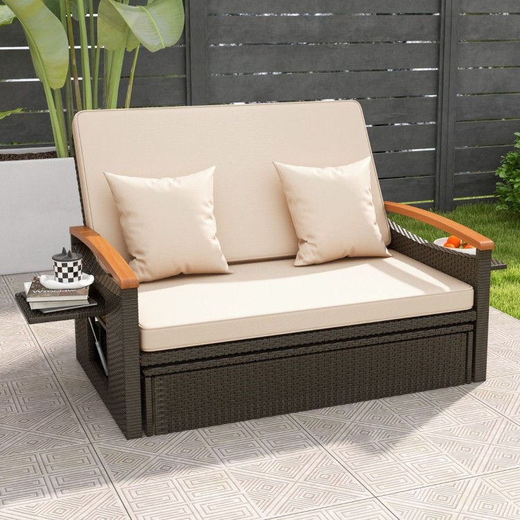 Rozkładana sofa ogrodowa rattanowa 3w1