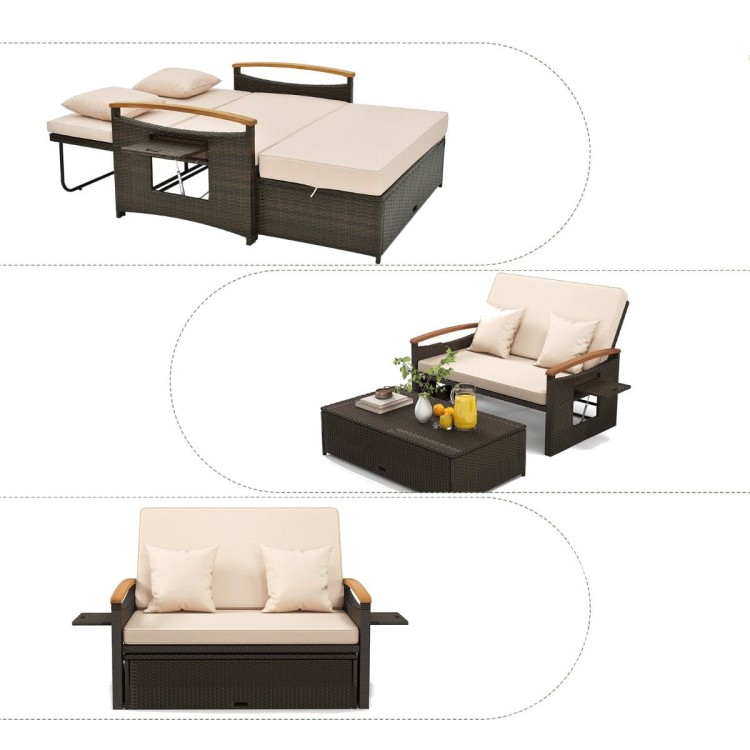 Rozkładana sofa ogrodowa rattanowa 3w1