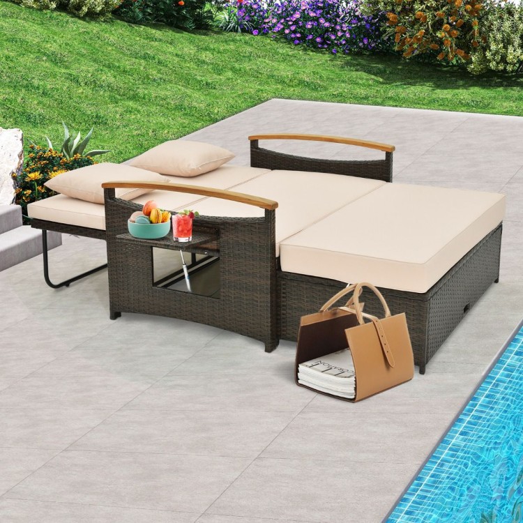Rozkładana sofa ogrodowa rattanowa 3w1