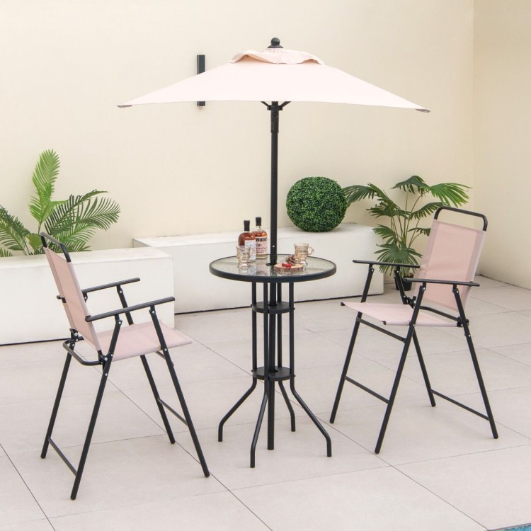 Zestaw mebli ogrodowych 2 krzesła + stolik barowy + parasol