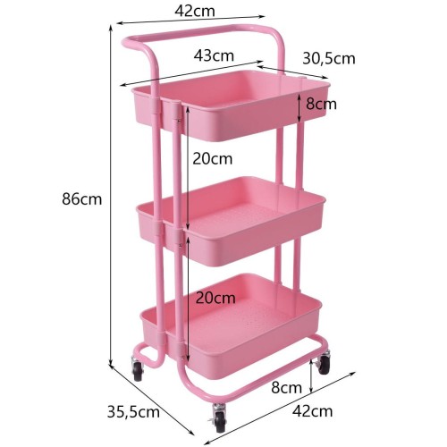 Wózek organizer na kółkach z 3 półkami