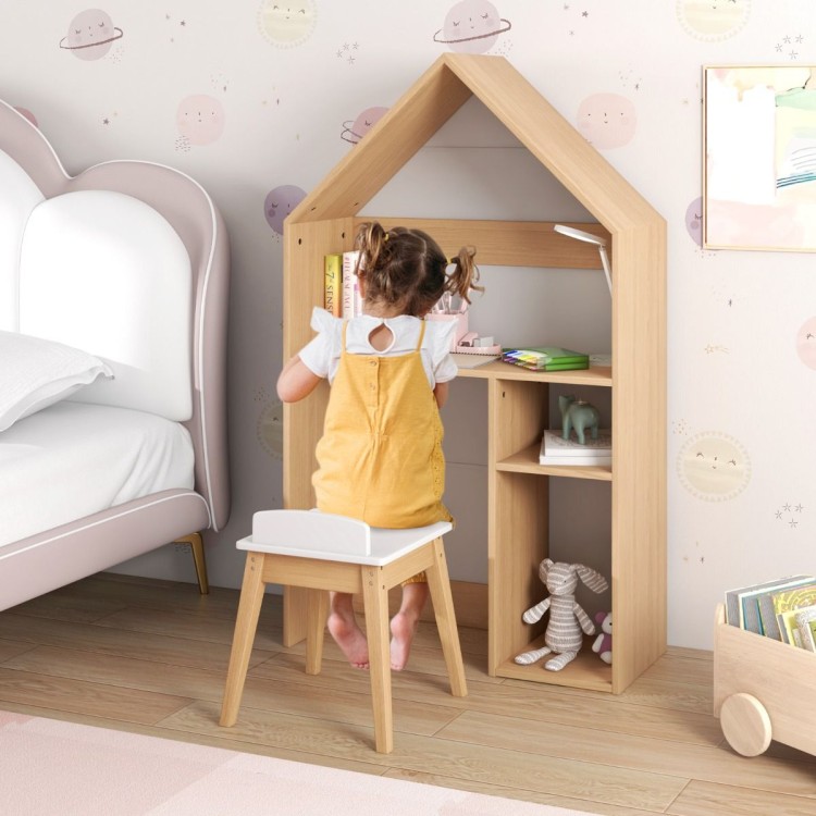 Drewniane biurko i taboret dla dzieci 2w1 z tablicą kredową