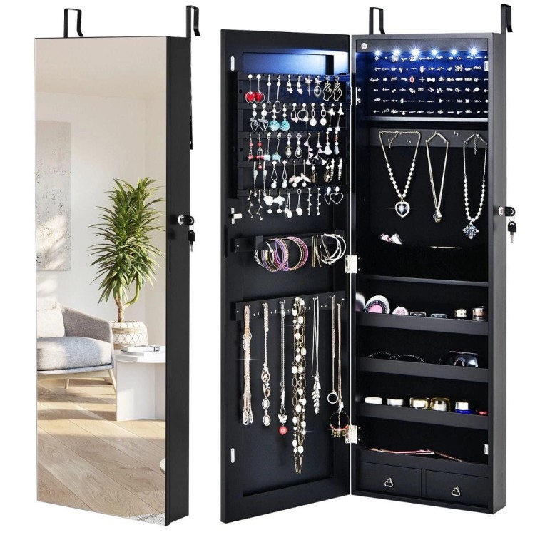 Organizer na biżuterię z 6 lampkami LED i 2 szufladami 36 x 10 x 108 cm
