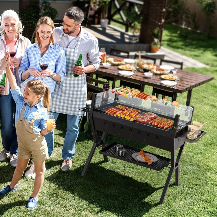 Grill ze stali nierdzewnej ze szklaną osłoną i bocznymi półkami