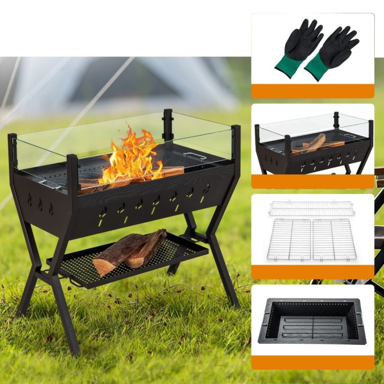 Grill ze stali nierdzewnej ze szklaną osłoną i bocznymi półkami