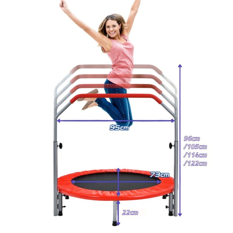 Składana mini trampolina fitness z regulowaną poręczą