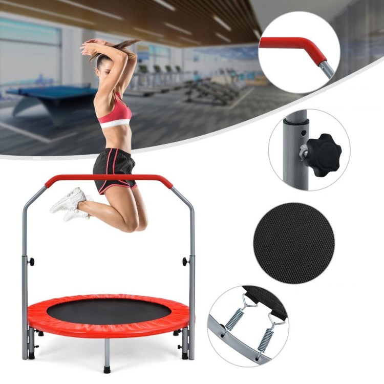 Składana mini trampolina fitness z regulowaną poręczą