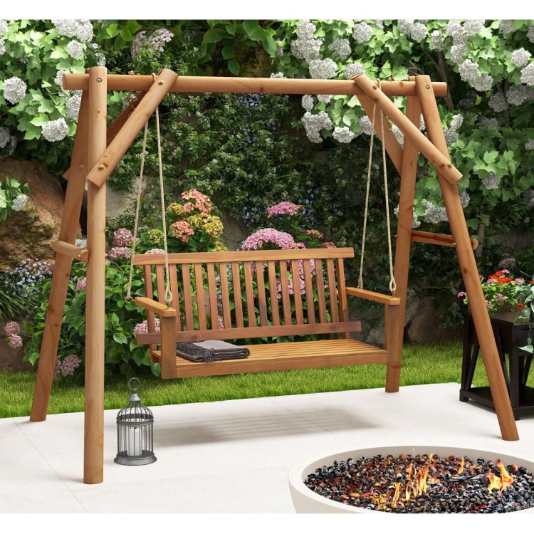 Dwuosobowa drewniana huśtawka ogrodowa 130 x 63 x 57 cm