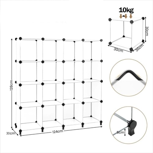 Modułowy organizer 16 półek 124 x 30 x 128 cm