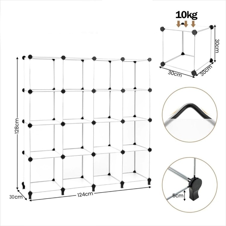 Modułowy organizer 16 półek 124 x 30 x 128 cm