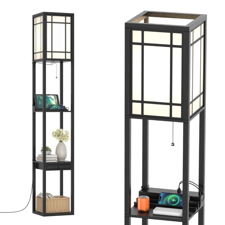 Lampa podłogowa z gniazdem elektrycznym i USB