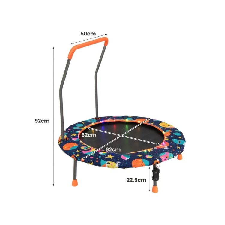 Trampolina dla dzieci z poręczą i światłami LED