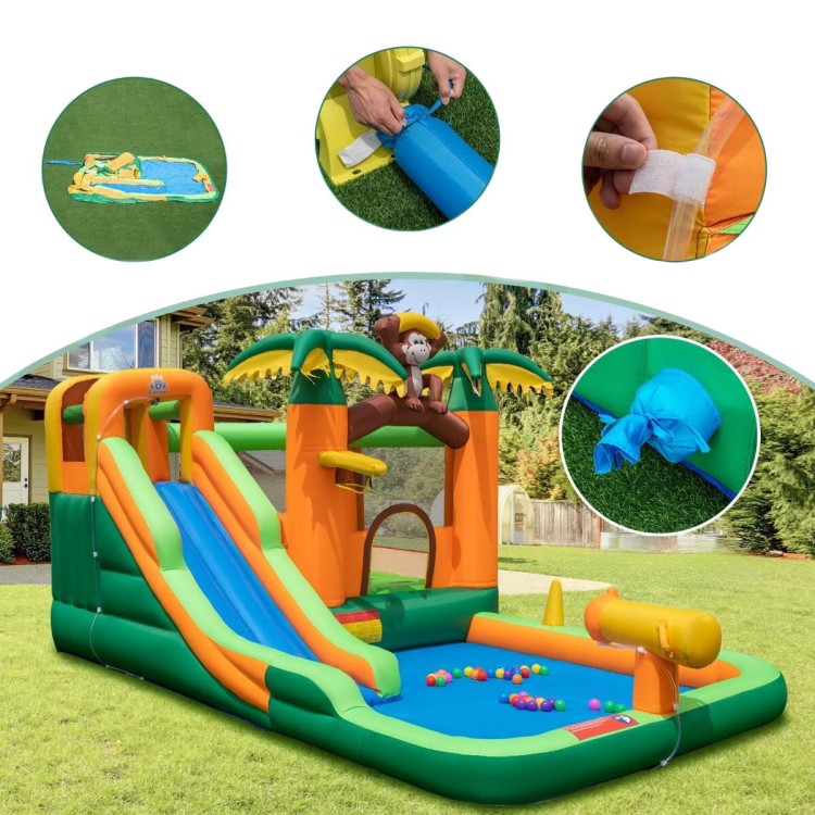Dmuchany zamek wodny ze zjeżdżalnią i trampoliną