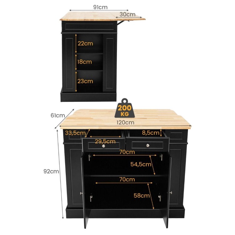 Wyspa kuchenna z rozkładanym blatem 120 x 61 x 92 cm