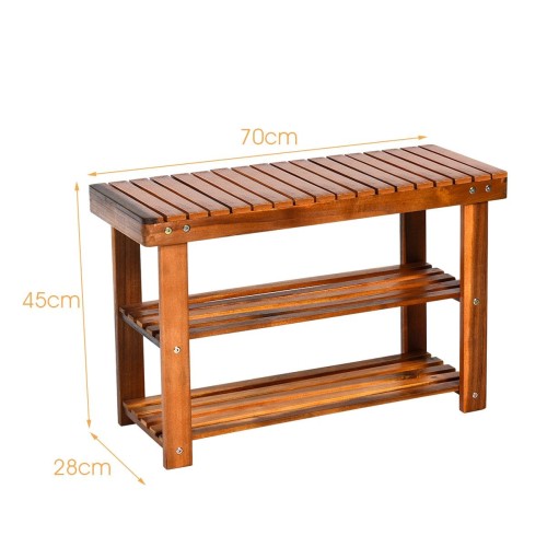 3-poziomowa akacjowa szafka na buty 70 x 28 x 45cm