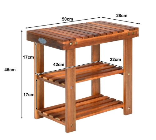 3-poziomowa akacjowa szafka na buty 50 x 28 x 45cm