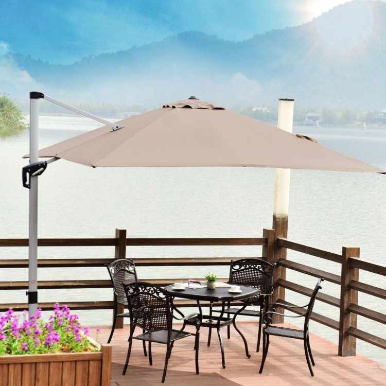 Parasol z podstawą krzyżową i aluminiowym słupkiem 300 x 300 x 261 cm brązowy