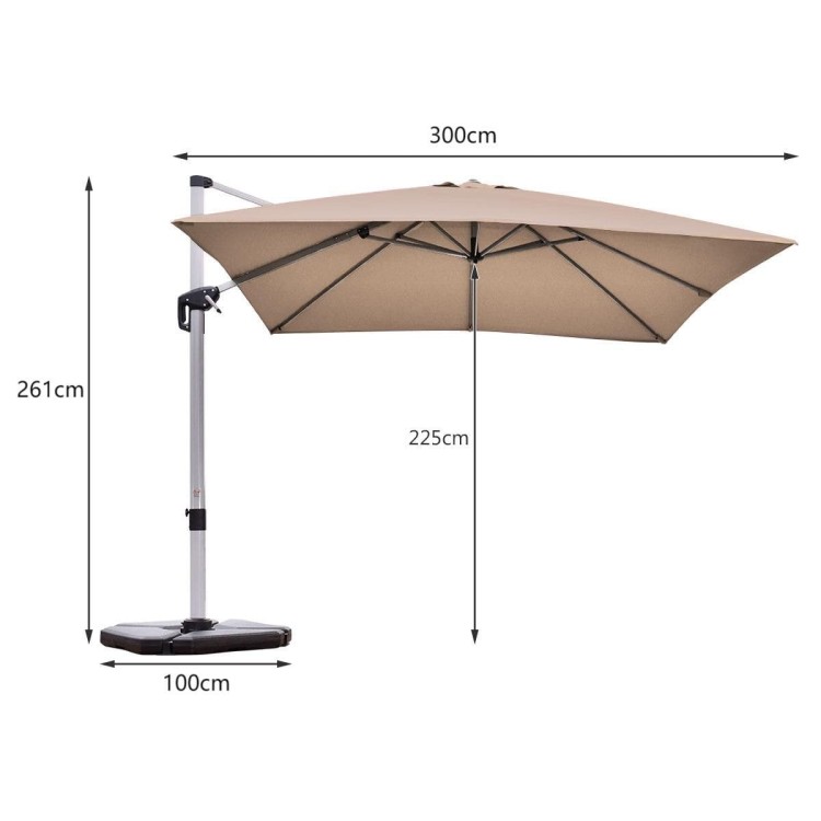 Parasol z podstawą krzyżową i aluminiowym słupkiem 300 x 300 x 261 cm brązowy