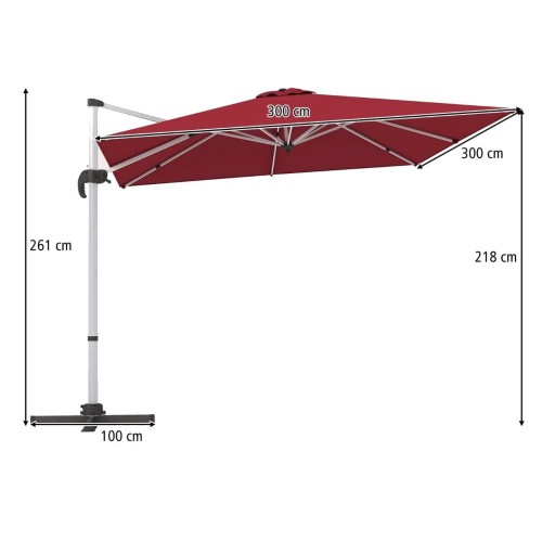 Parasol z podstawą krzyżową i aluminiowym słupkiem 300 x 300 x 261 cm czerwony