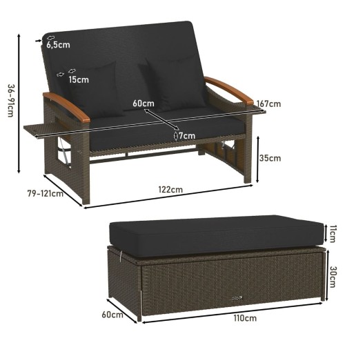Rozkładana sofa ogrodowa rattanowa 3w1