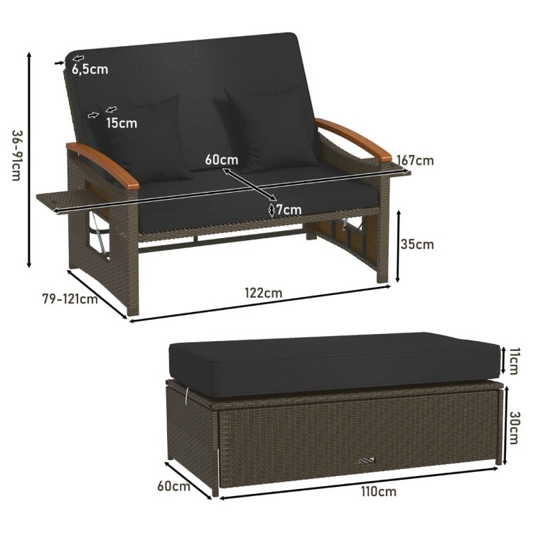 Rozkładana sofa ogrodowa rattanowa 3w1