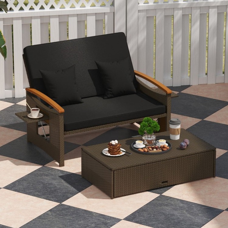 Rozkładana sofa ogrodowa rattanowa 3w1