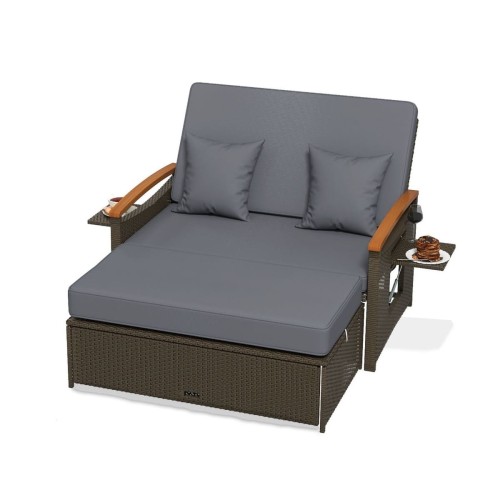 Rozkładana sofa ogrodowa rattanowa 3w1