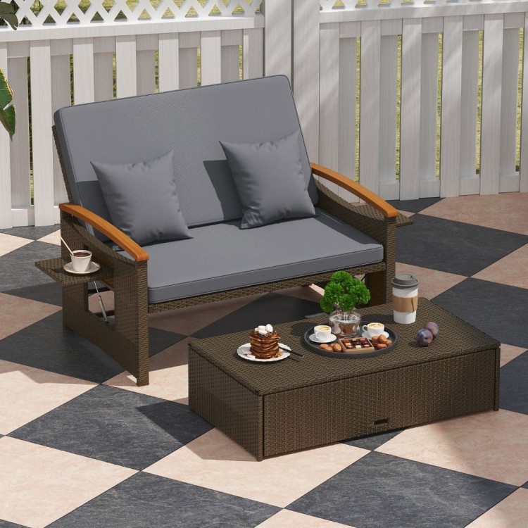 Rozkładana sofa ogrodowa rattanowa 3w1