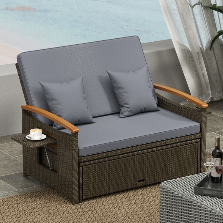 Rozkładana sofa ogrodowa rattanowa 3w1