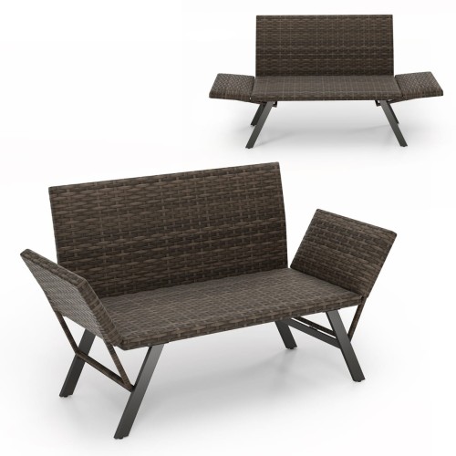 Rattanowa sofa ogrodowa z regulowanymi podłokietnikami