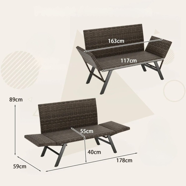 Rattanowa sofa ogrodowa z regulowanymi podłokietnikami