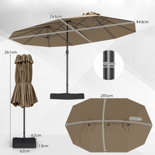 Podwójny parasol ogrodowy ze stojakiem i korbką