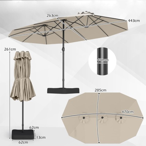 Podwójny parasol ogrodowy ze stojakiem i korbką