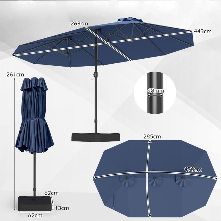 Podwójny parasol ogrodowy ze stojakiem i korbką