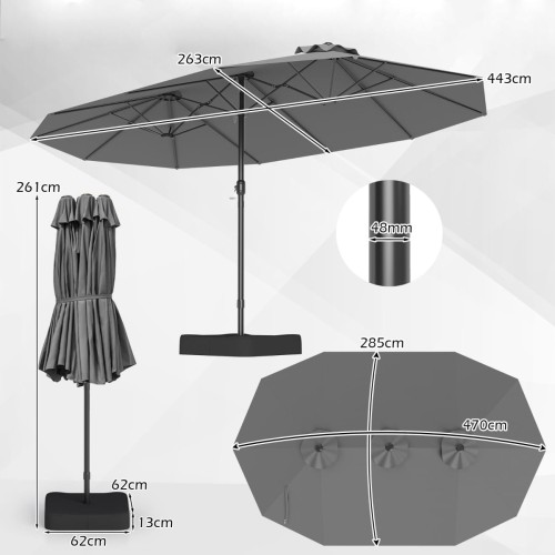 Podwójny parasol ogrodowy ze stojakiem i korbką