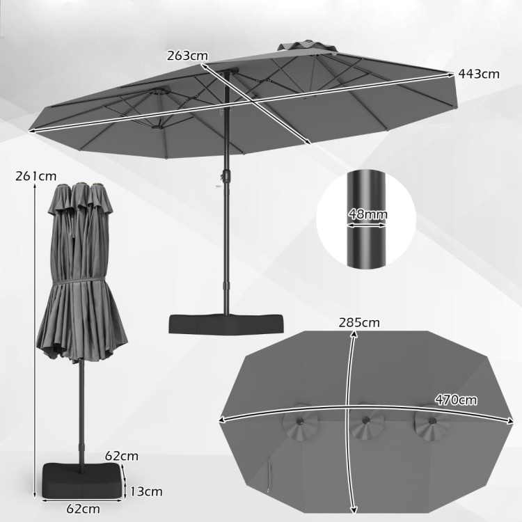 Podwójny parasol ogrodowy ze stojakiem i korbką