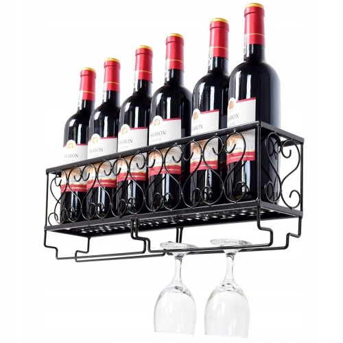 Stojak na wino i kieliszki na 6 butelek