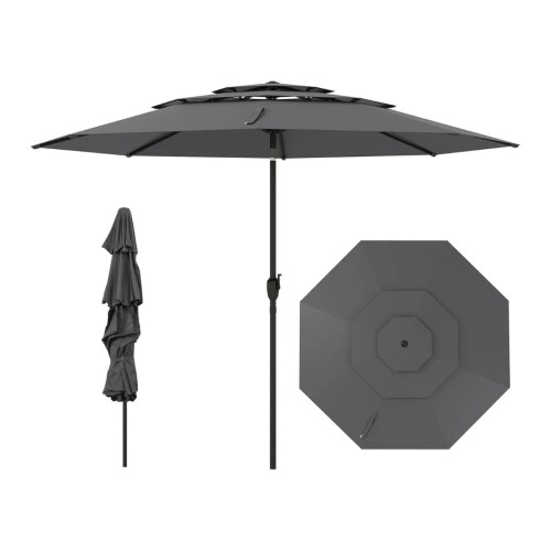 Parasol ogrodowy z systemem wentylacji i korbką szary