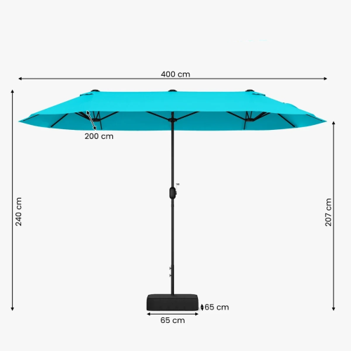 Podwójny parasol ogrodowy z korbką i podstawą